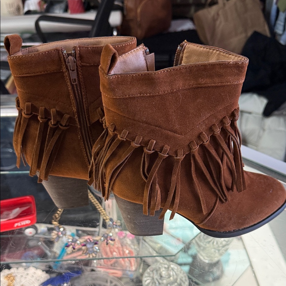Fringe Suede Ankle Boots - Brown